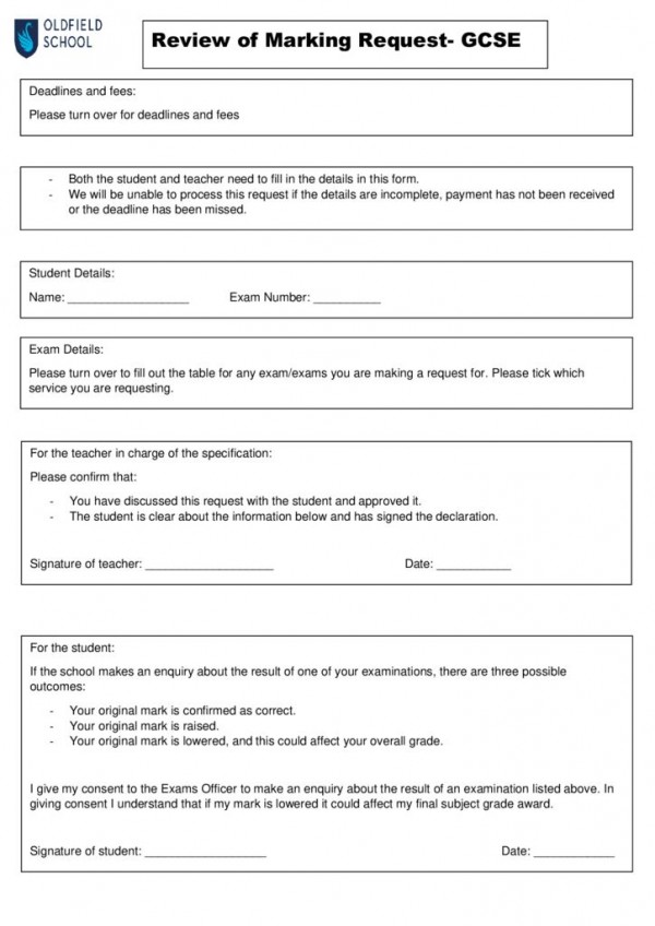 thumbnail of Request for remark form GCSE