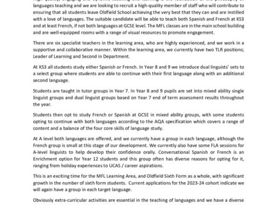 thumbnail of MFL Learning Area Information 2023