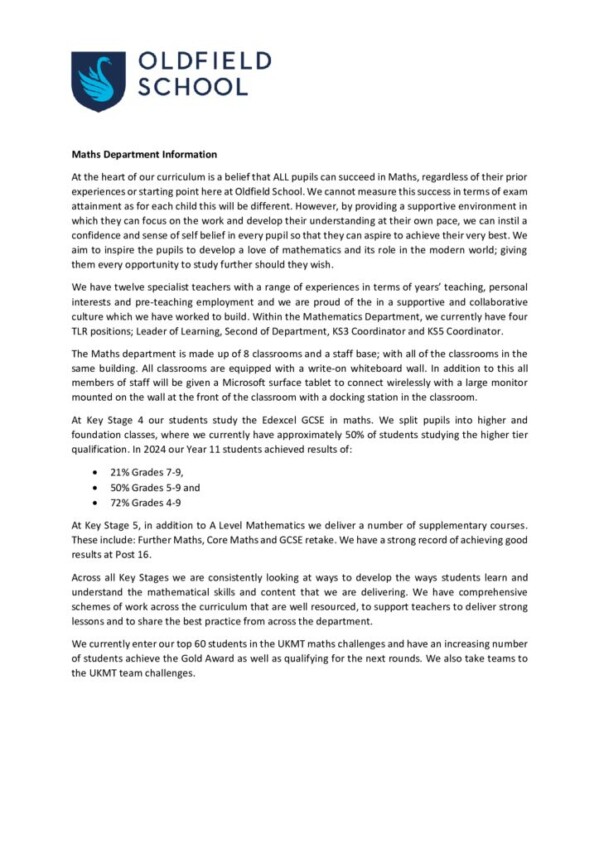 thumbnail of Maths Area Information 2025