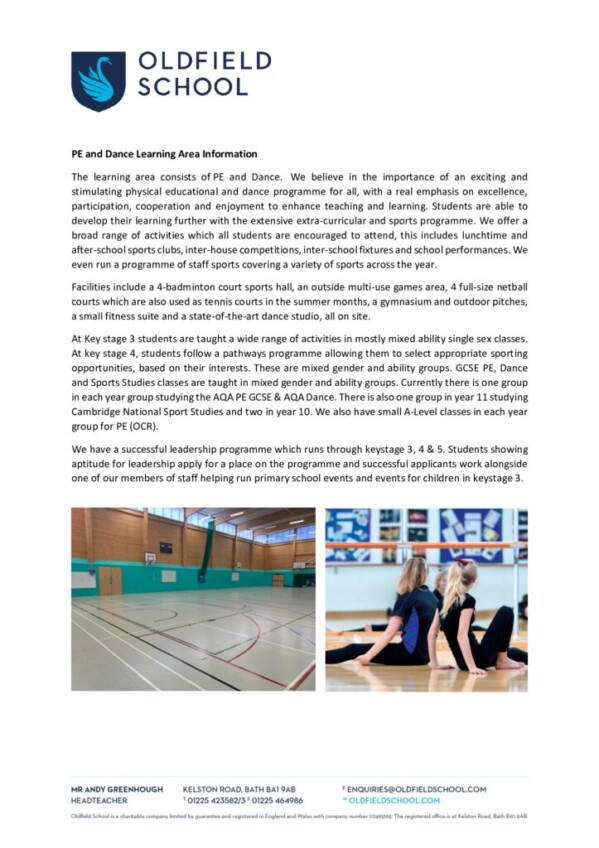thumbnail of PE and Dance Department Information 2024 25
