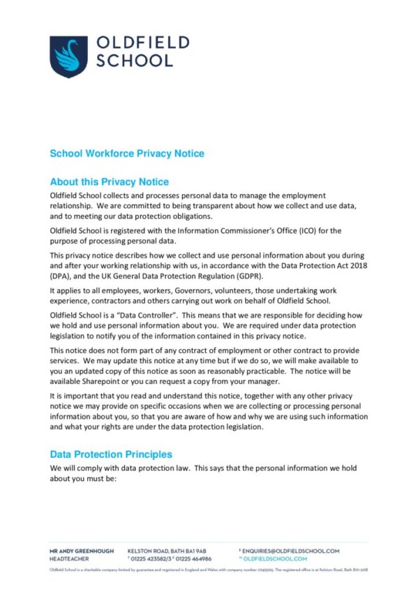 thumbnail of Privacy Notice School Workforce 2025